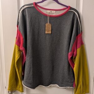 NATURAL LIFE Gray, Pink, and Yellow Women's Sweater